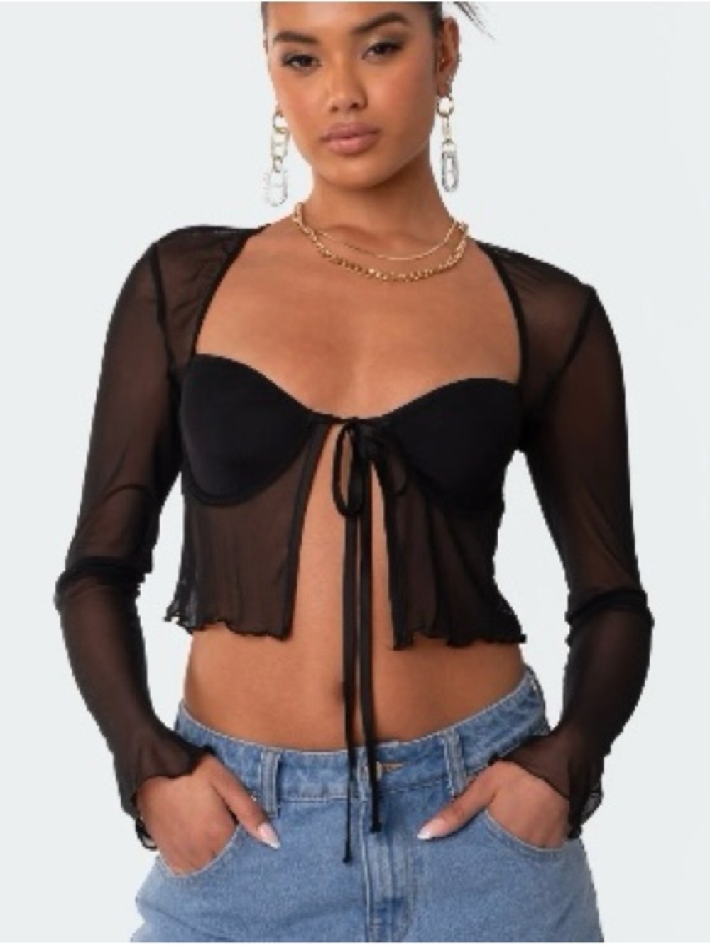 edikted tie front cupped mesh top